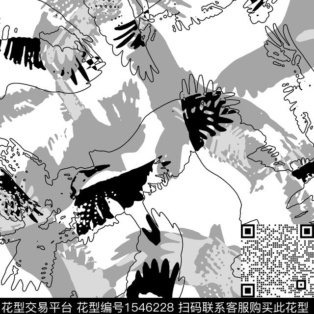 鸟线条抽象传统印花华亿平台下载（图片编号: 1546228） - 瓦栏（Walan）