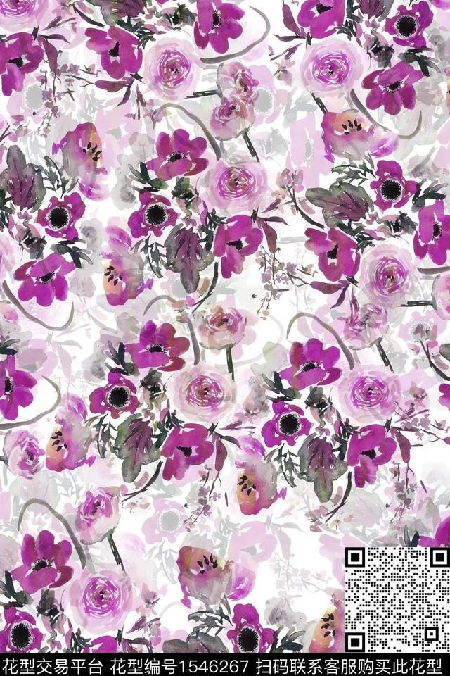 水彩满版散花影花数码印花华亿平台下载（图片编号: 1546267） - 瓦栏（Walan）