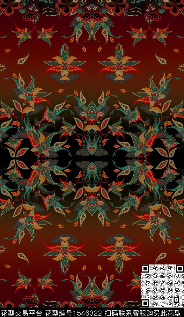 民族风定位花纹数码印花华亿平台下载（图片编号: 1546322） - 瓦栏（Walan）