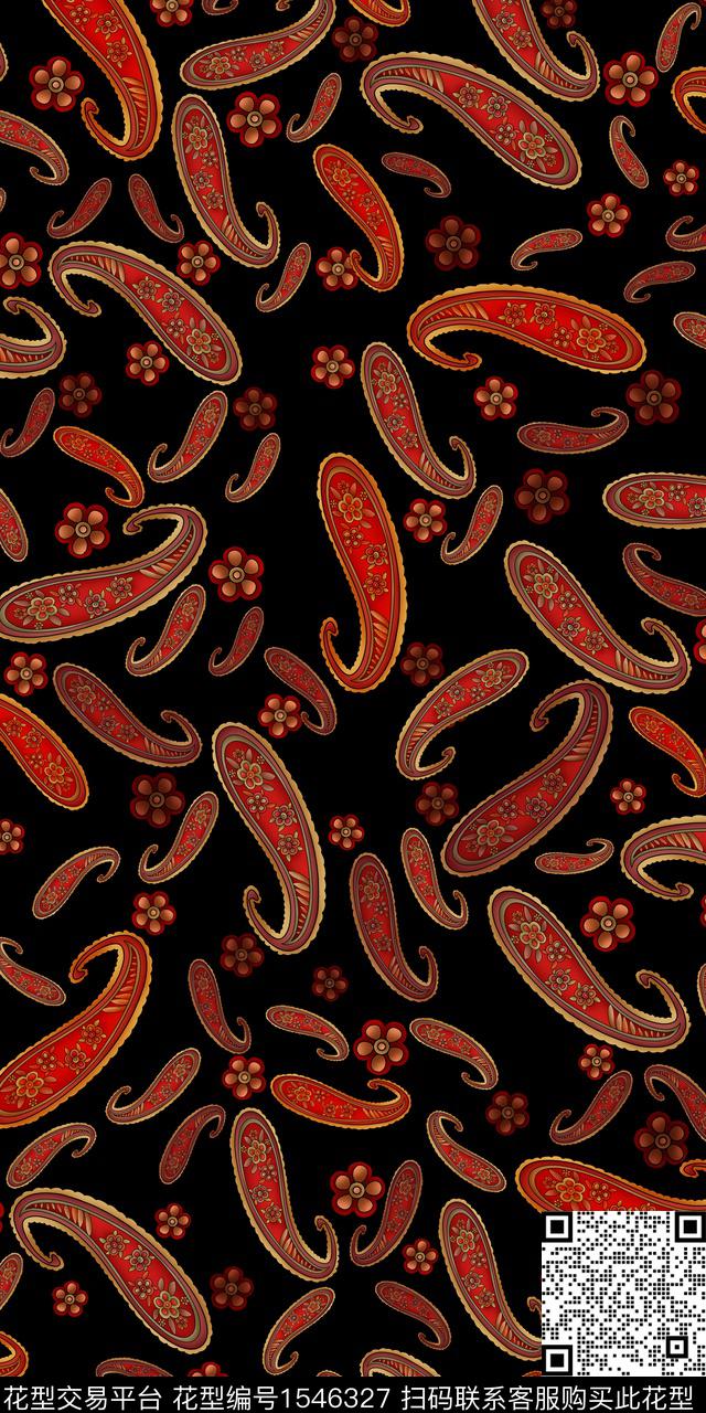 佩斯利民族风小花数码印花华亿平台下载（图片编号: 1546327） - 瓦栏（Walan）