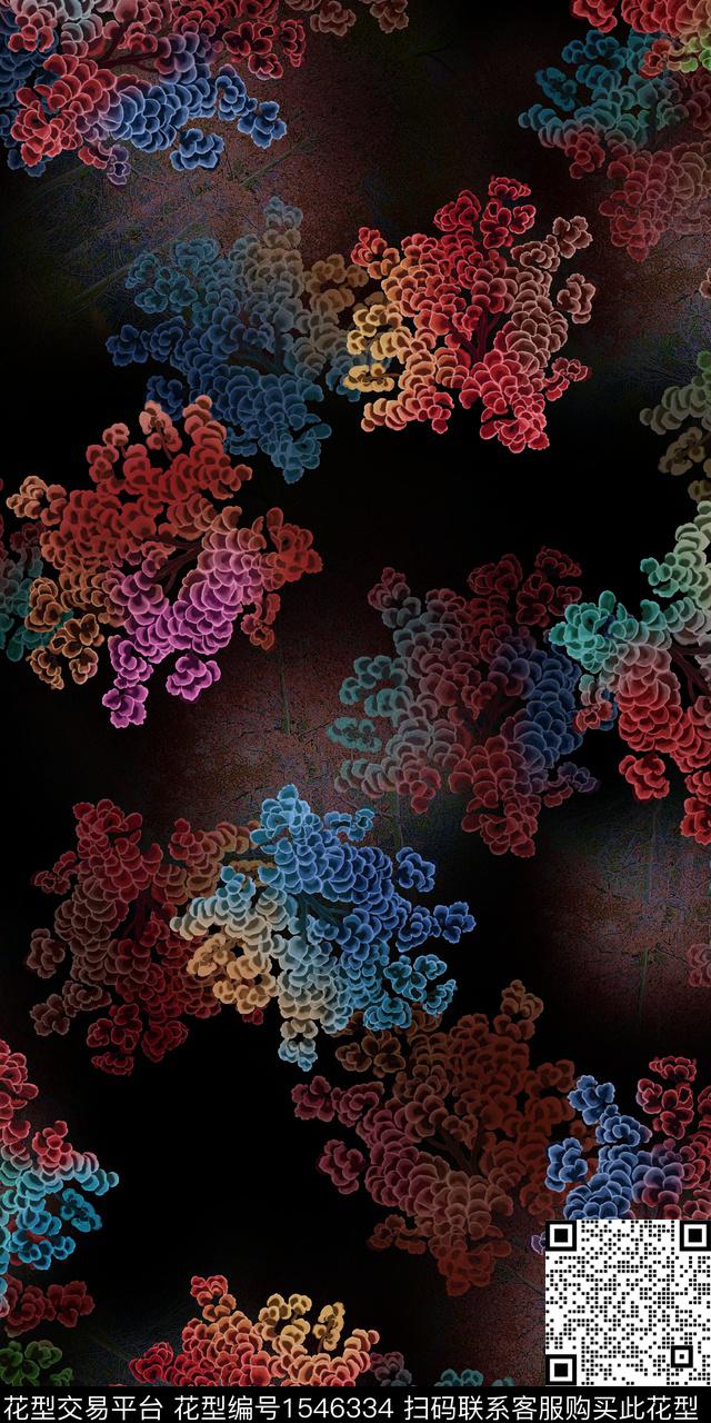 抽象肌理黑底数码印花华亿平台下载（图片编号: 1546334） - 瓦栏（Walan）