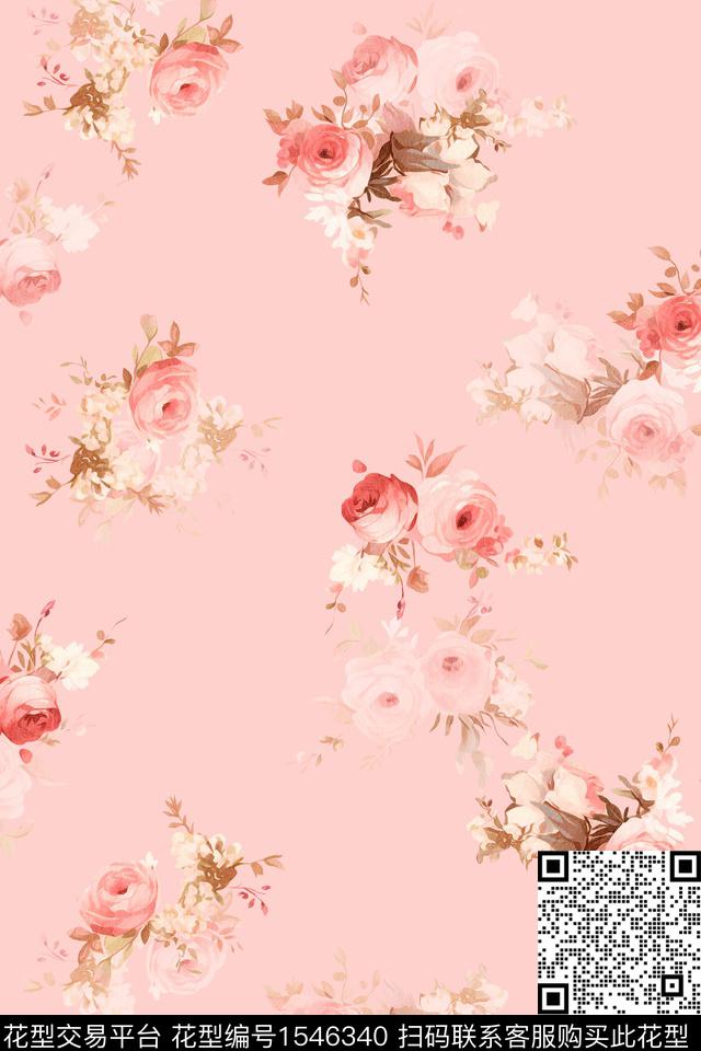 清爽散花花卉数码印花华亿平台下载（图片编号: 1546340） - 瓦栏（Walan）