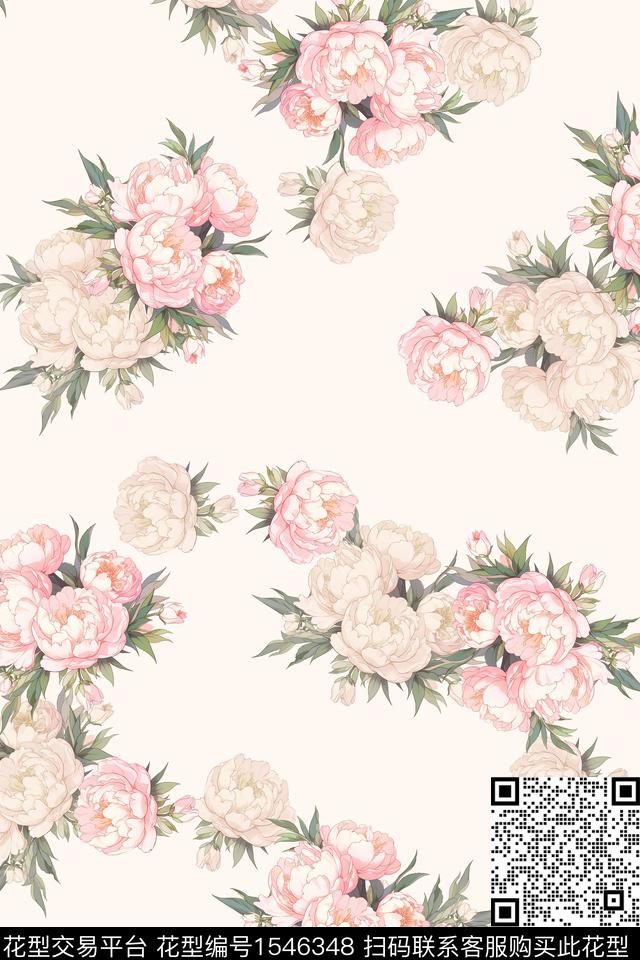 清爽花卉散花数码印花华亿平台下载（图片编号: 1546348） - 瓦栏（Walan）