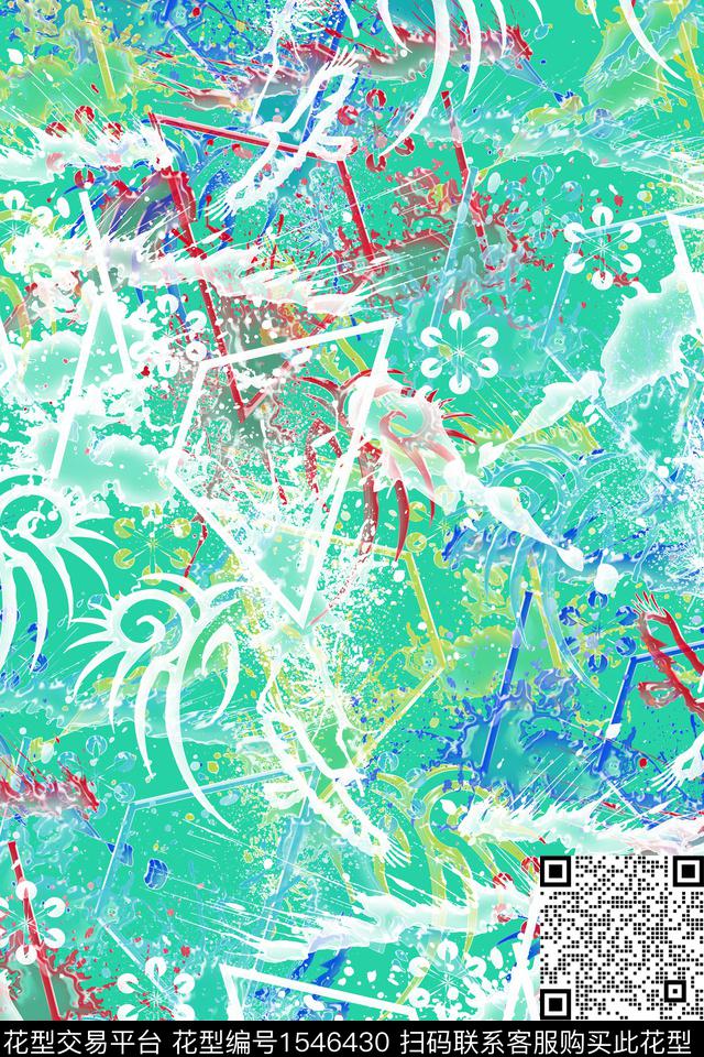 抽象肌理几何数码印花华亿平台下载（图片编号: 1546430） - 瓦栏（Walan）