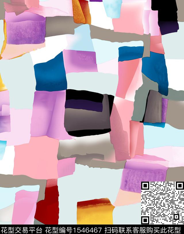 抽象水彩几何数码印花华亿平台下载（图片编号: 1546467） - 瓦栏（Walan）