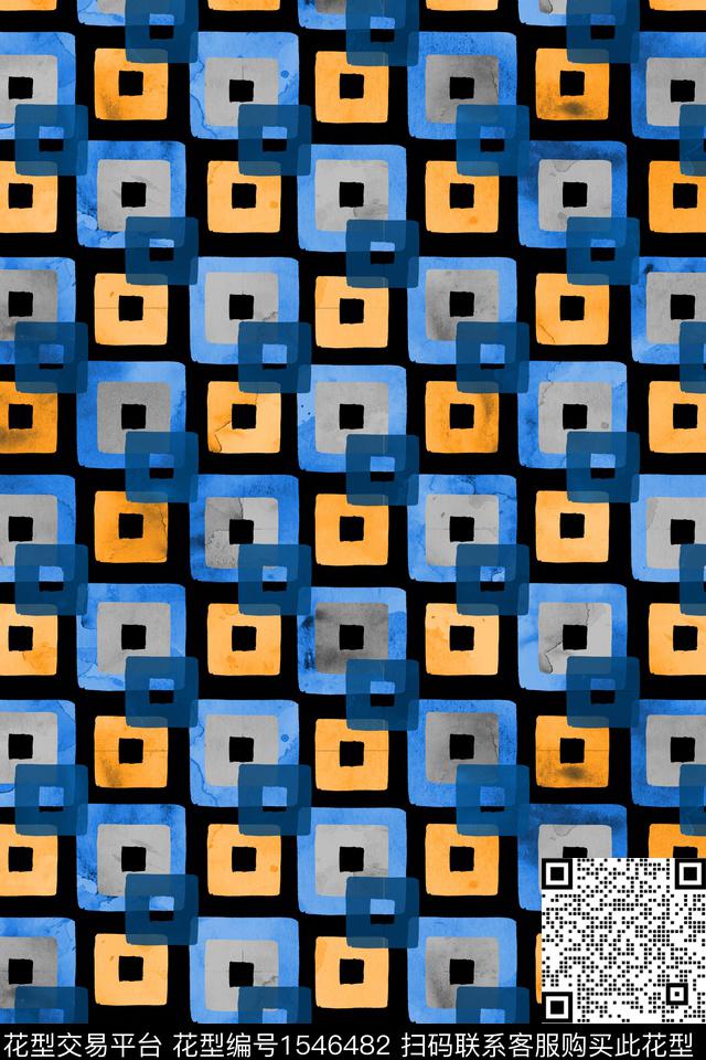 几何水彩格子数码印花华亿平台下载（图片编号: 1546482） - 瓦栏（Walan）