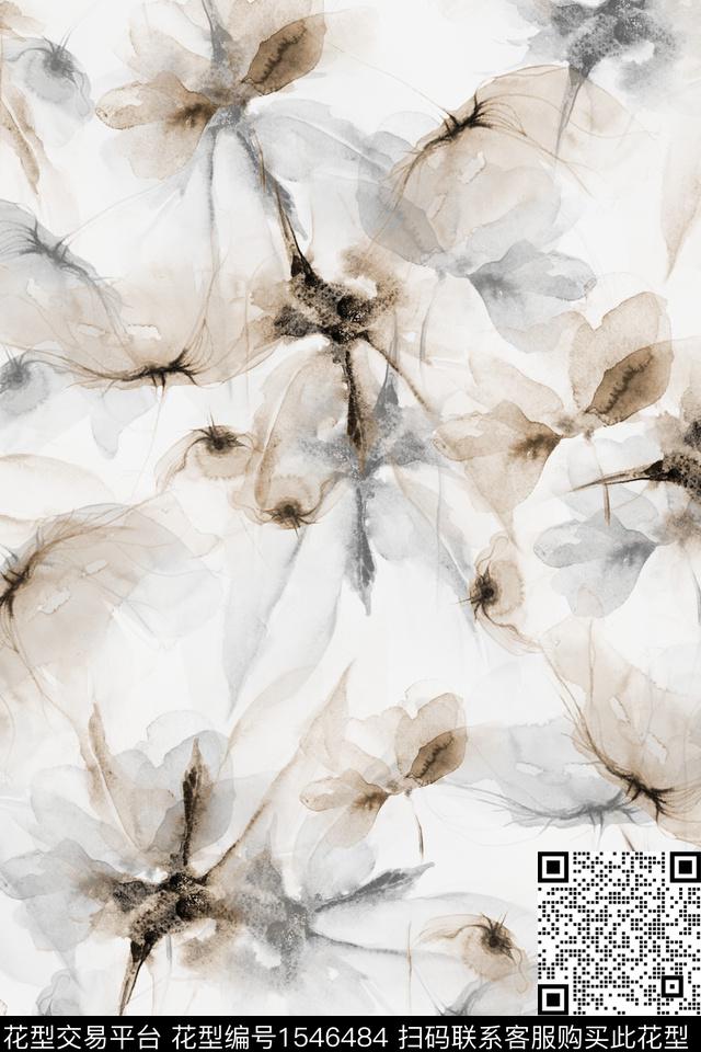 大花水彩抽象数码印花华亿平台下载（图片编号: 1546484） - 瓦栏（Walan）