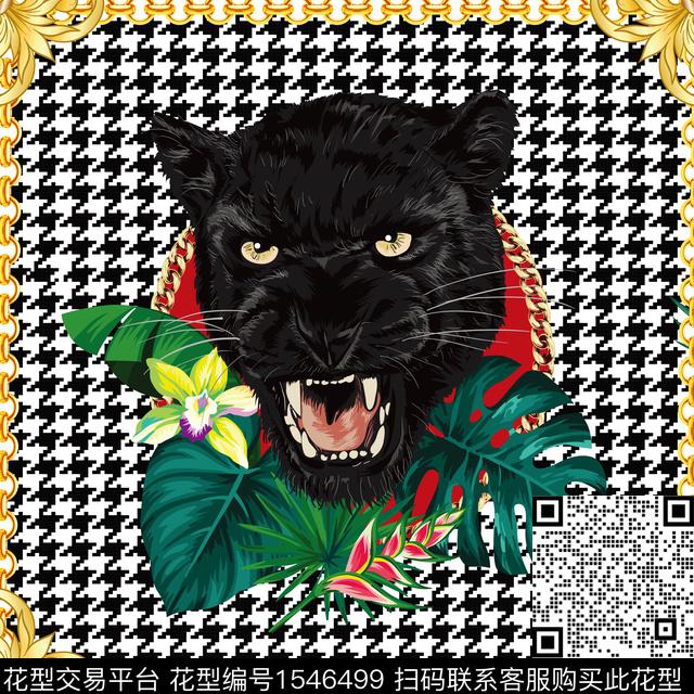 千鸟格抽象花卉方巾数码印花华亿平台下载（图片编号: 1546499） - 瓦栏（Walan）