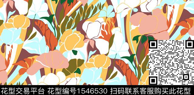 花卉色块线条数码印花华亿平台下载（图片编号: 1546530） - 瓦栏（Walan）