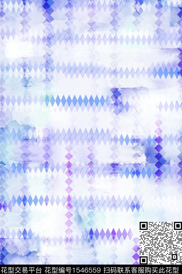抽象菱形水彩数码印花华亿平台下载（图片编号: 1546559） - 瓦栏（Walan）