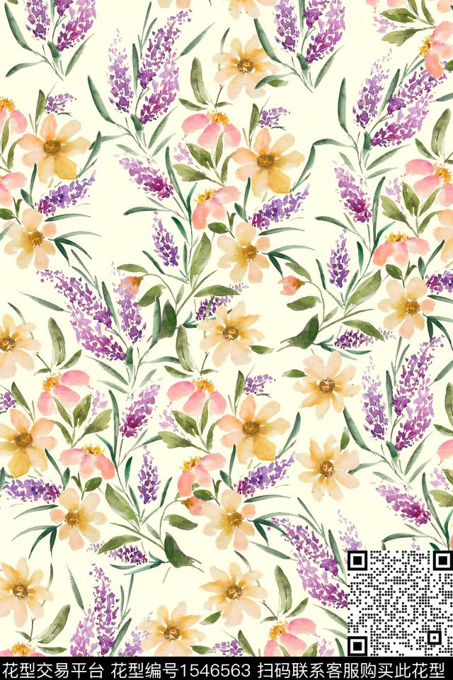 碎花满版散花花卉数码印花华亿平台下载（图片编号: 1546563） - 瓦栏（Walan）