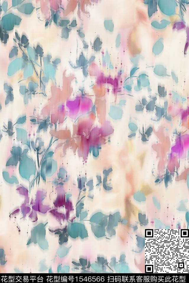 水彩花卉肌理数码印花华亿平台下载（图片编号: 1546566） - 瓦栏（Walan）