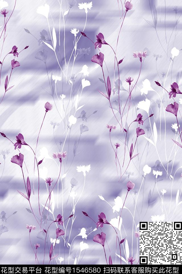 底纹花卉水彩数码印花华亿平台下载（图片编号: 1546580） - 瓦栏（Walan）