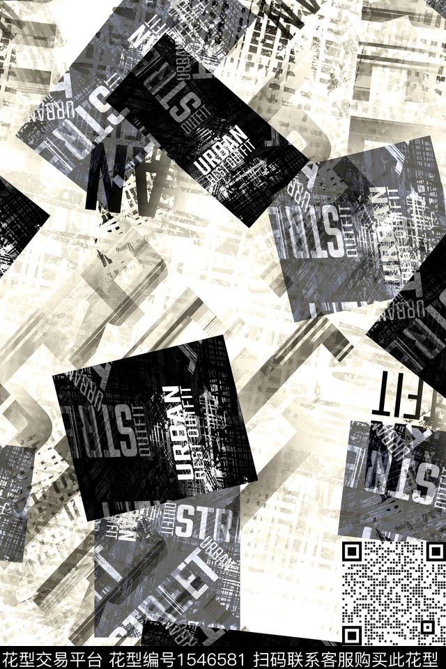 几何字母抽象数码印花华亿平台下载（图片编号: 1546581） - 瓦栏（Walan）