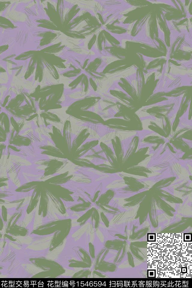 大牌风抽象绿植树叶数码印花华亿平台下载（图片编号: 1546594） - 瓦栏（Walan）