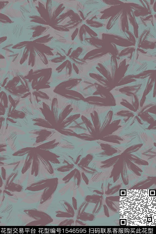 大牌风抽象绿植树叶数码印花华亿平台下载（图片编号: 1546595） - 瓦栏（Walan）