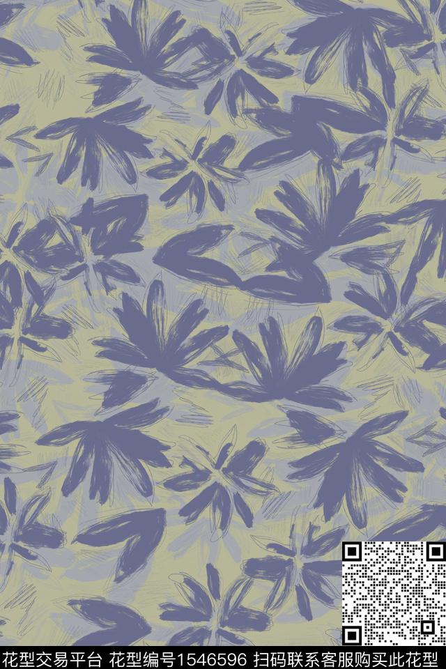 大牌风抽象绿植树叶数码印花华亿平台下载（图片编号: 1546596） - 瓦栏（Walan）