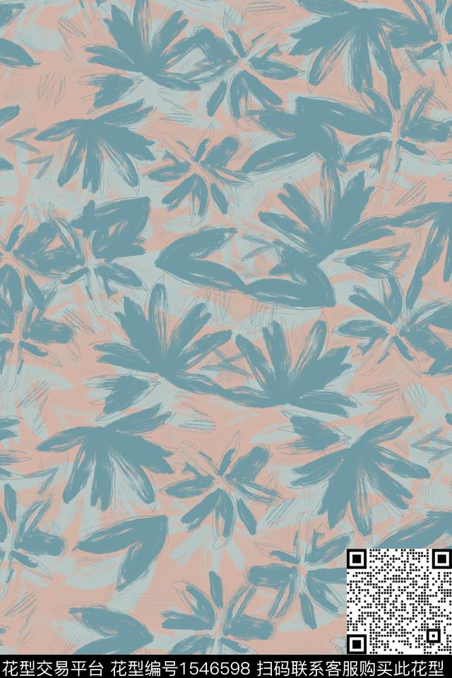 笔触线条抽象数码印花华亿平台下载（图片编号: 1546598） - 瓦栏（Walan）