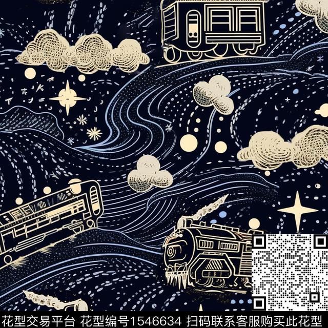 趣味火车星空数码印花华亿平台下载（图片编号: 1546634） - 瓦栏（Walan）