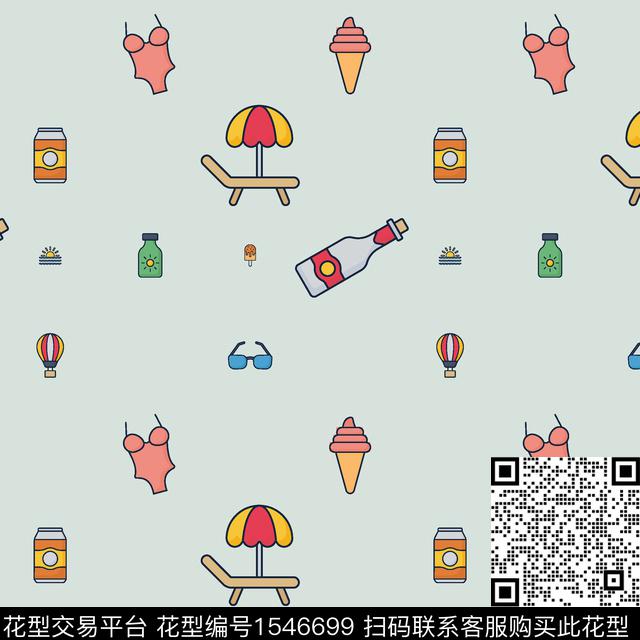 趣味躺椅酒瓶数码印花华亿平台下载（图片编号: 1546699） - 瓦栏（Walan）