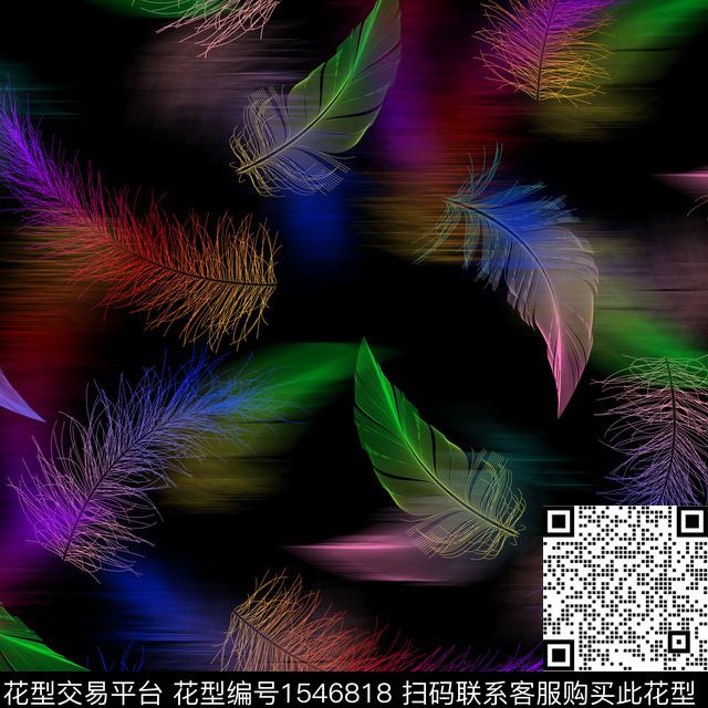 女装羽毛黑底数码印花华亿平台下载（图片编号: 1546818） - 瓦栏（Walan）