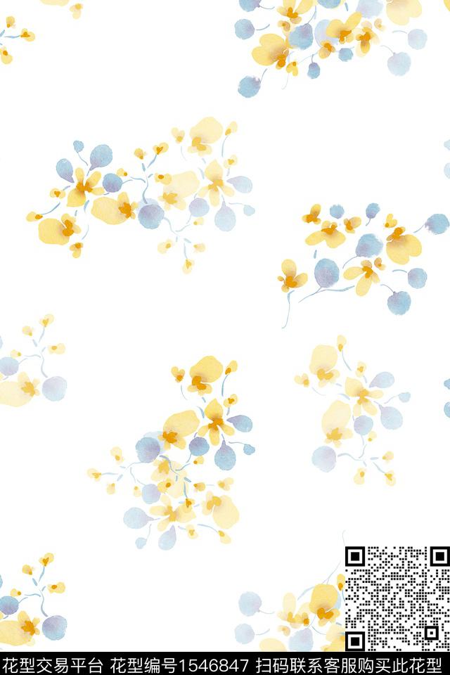 花卉小清新水彩数码印花华亿平台下载（图片编号: 1546847） - 瓦栏（Walan）
