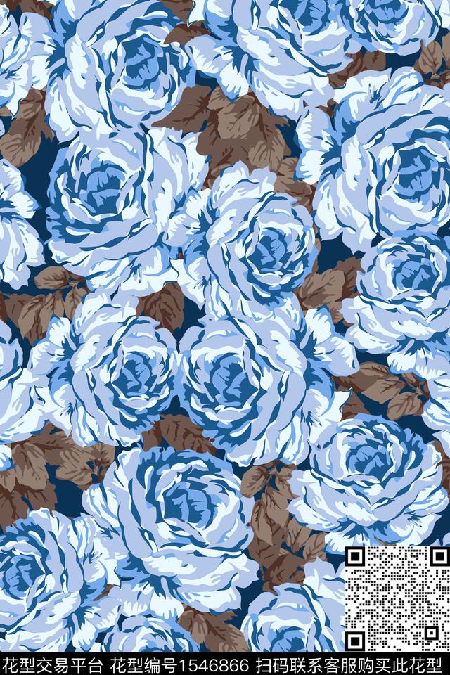 花卉满版散花中老年数码印花华亿平台下载（图片编号: 1546866） - 瓦栏（Walan）