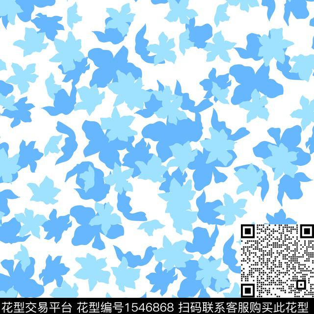 手绘花卉抽象花卉蓝色传统印花华亿平台下载（图片编号: 1546868） - 瓦栏（Walan）