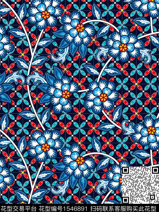 民族风真丝几何数码印花华亿平台下载（图片编号: 1546891） - 瓦栏（Walan）