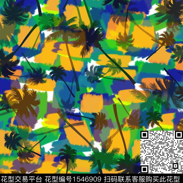 椰子树涂鸦男装数码印花华亿平台下载（图片编号: 1546909） - 瓦栏（Walan）