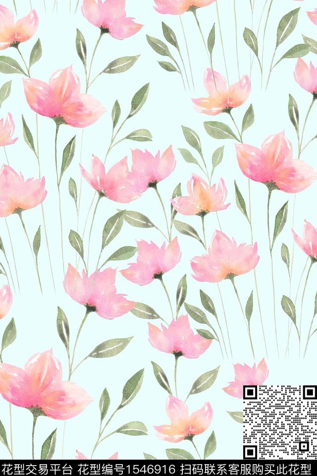 小清新水彩花卉数码印花华亿平台下载（图片编号: 1546916） - 瓦栏（Walan）