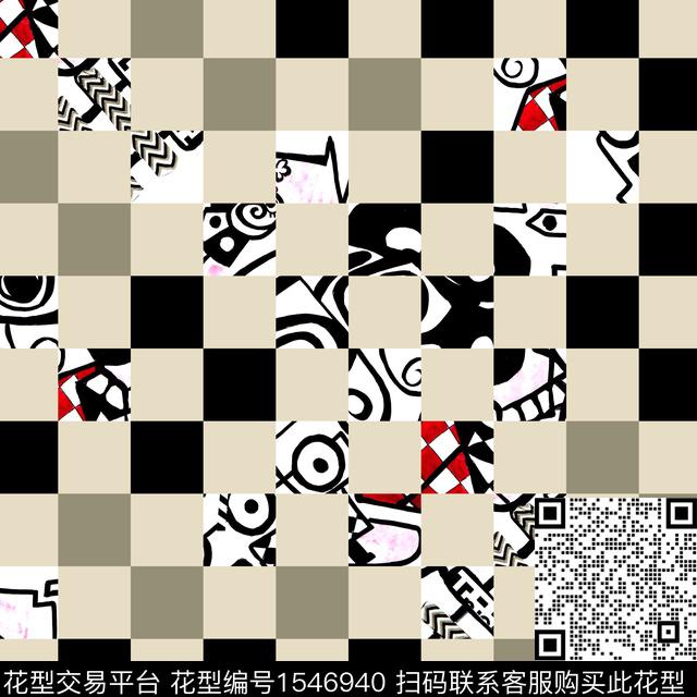 抽象格子几何男装传统印花华亿平台下载（图片编号: 1546940） - 瓦栏（Walan）