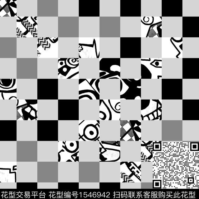 抽象格子几何男装传统印花华亿平台下载（图片编号: 1546942） - 瓦栏（Walan）