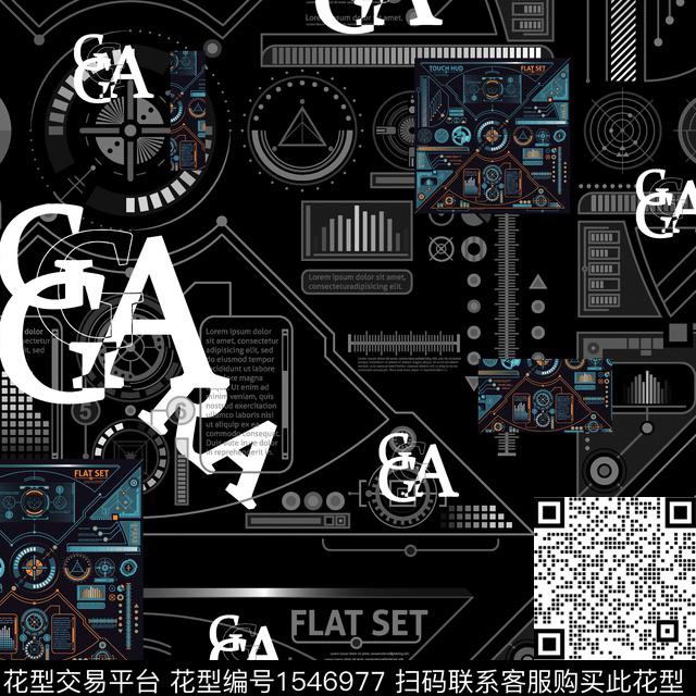 抽象字母几何男装传统印花华亿平台下载（图片编号: 1546977） - 瓦栏（Walan）