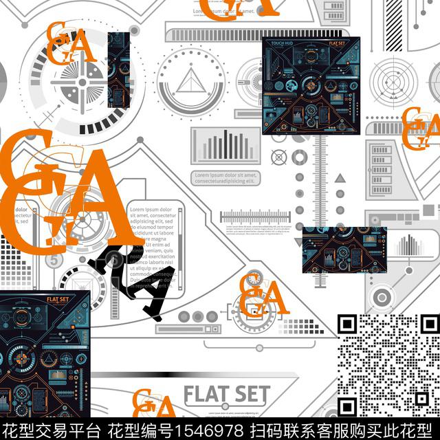 抽象字母几何男装传统印花华亿平台下载（图片编号: 1546978） - 瓦栏（Walan）