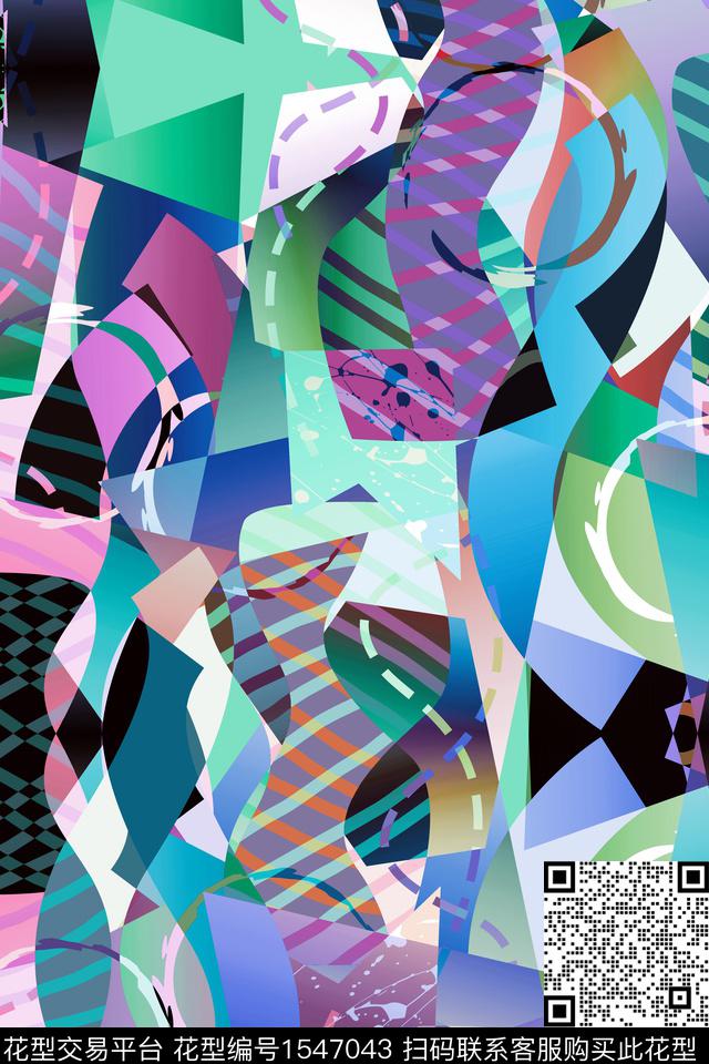 抽象几何叠加数码印花华亿平台下载（图片编号: 1547043） - 瓦栏（Walan）