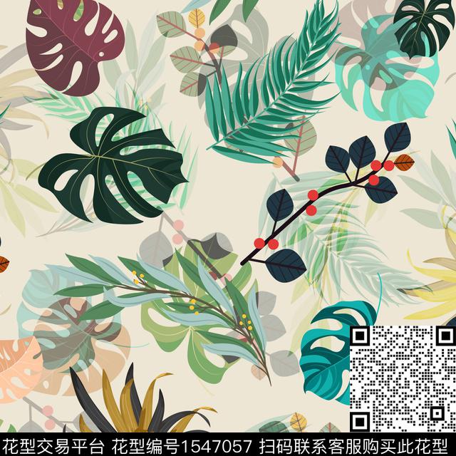 女装花卉绿植树叶数码印花华亿平台下载（图片编号: 1547057） - 瓦栏（Walan）