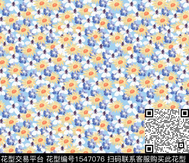 绿植树叶小碎花花卉数码印花华亿平台下载（图片编号: 1547076） - 瓦栏（Walan）