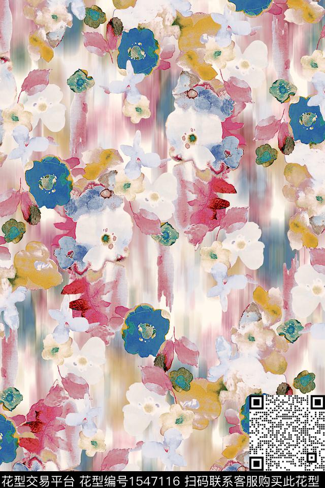 手绘花卉抽象花卉水彩数码印花华亿平台下载（图片编号: 1547116） - 瓦栏（Walan）