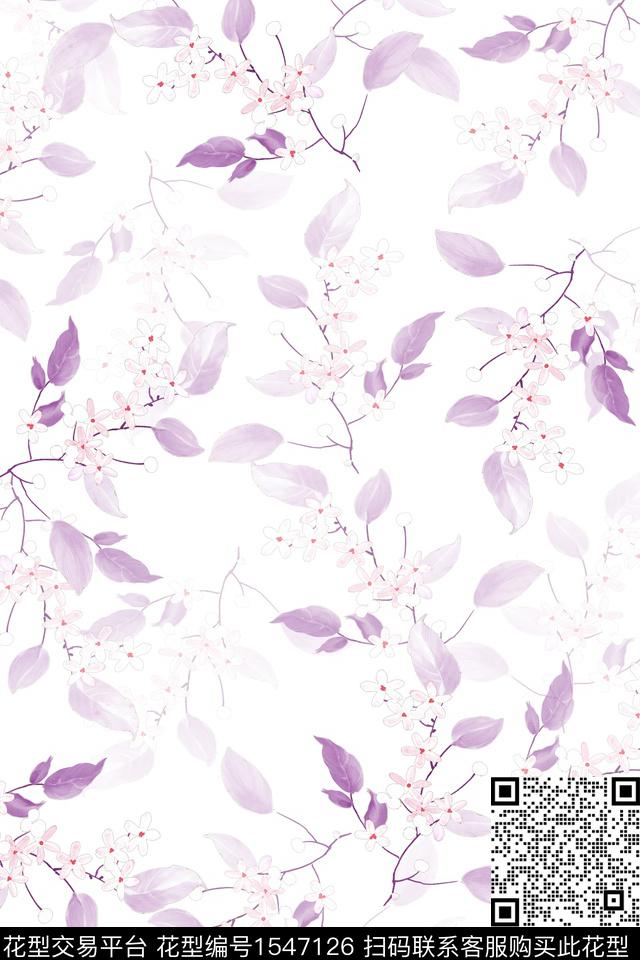 花卉叶子清爽数码印花华亿平台下载（图片编号: 1547126） - 瓦栏（Walan）