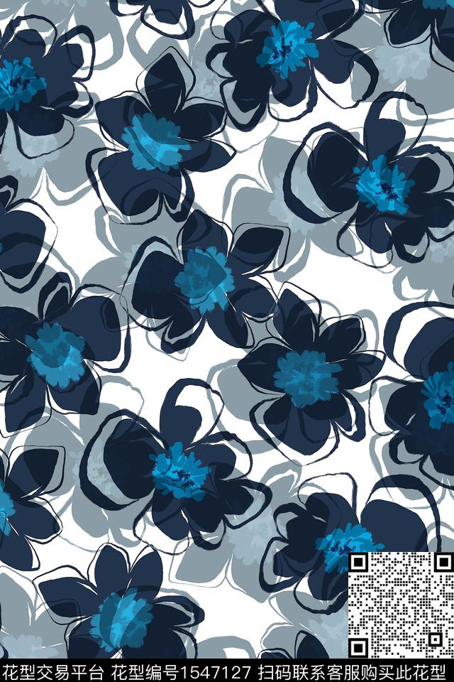 花卉抽象花卉影花数码印花华亿平台下载（图片编号: 1547127） - 瓦栏（Walan）