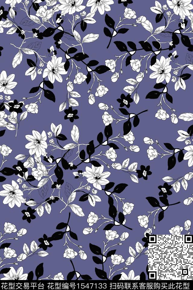 大牌风绿植树叶小碎花数码印花华亿平台下载（图片编号: 1547133） - 瓦栏（Walan）