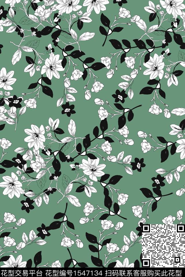 大牌风绿植树叶小碎花数码印花华亿平台下载（图片编号: 1547134） - 瓦栏（Walan）