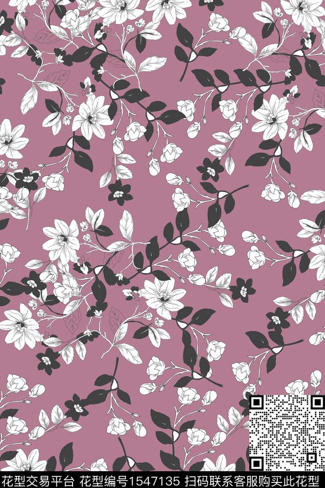 大牌风绿植树叶小碎花数码印花华亿平台下载（图片编号: 1547135） - 瓦栏（Walan）