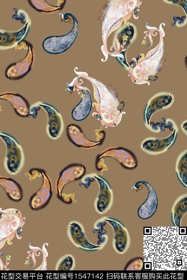 大牌风佩斯利花卉数码印花华亿平台下载（图片编号: 1547142） - 瓦栏（Walan）