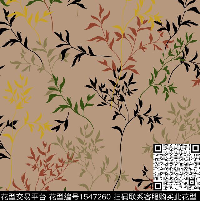 女装叶子枝条数码印花华亿平台下载（图片编号: 1547260） - 瓦栏（Walan）