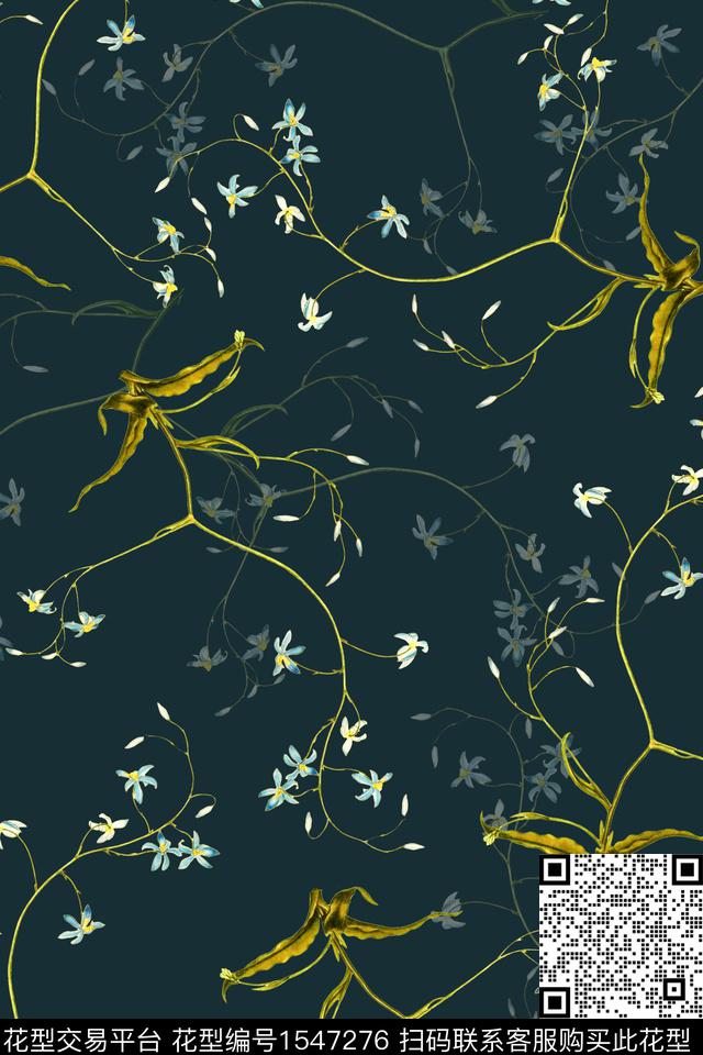 花卉枝条碎花数码印花华亿平台下载（图片编号: 1547276） - 瓦栏（Walan）
