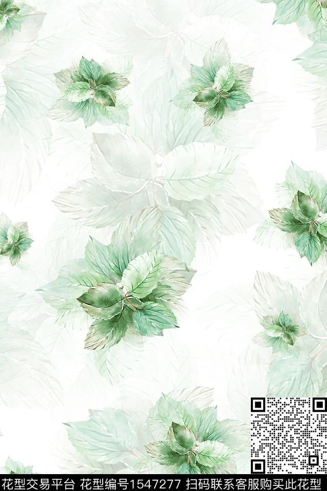 水彩清爽叶子数码印花华亿平台下载（图片编号: 1547277） - 瓦栏（Walan）
