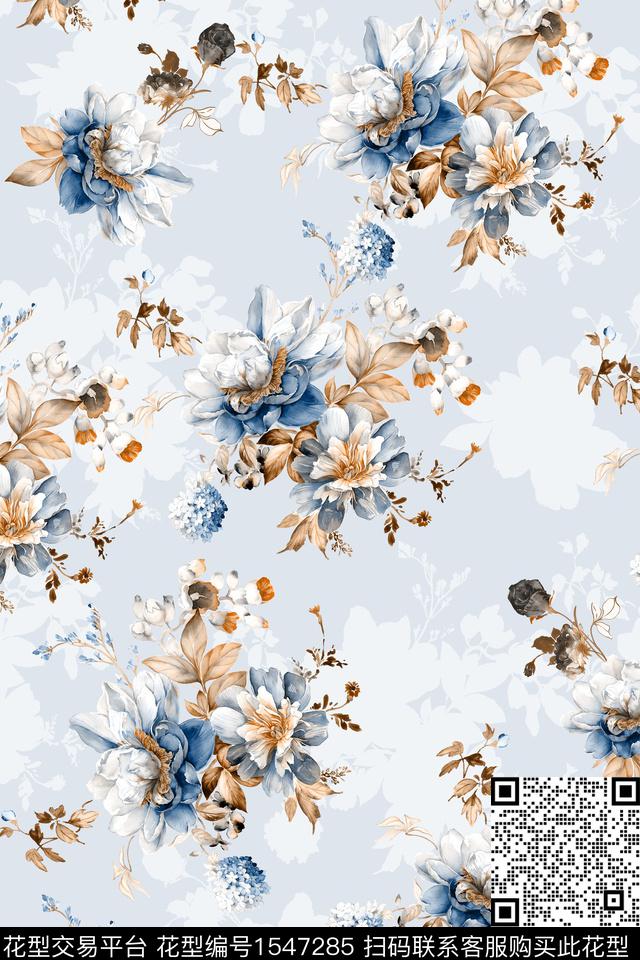 花卉满版散花影花数码印花华亿平台下载（图片编号: 1547285） - 瓦栏（Walan）