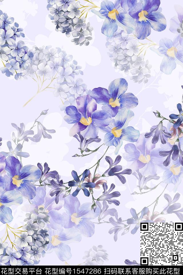 花卉满版散花影花数码印花华亿平台下载（图片编号: 1547286） - 瓦栏（Walan）